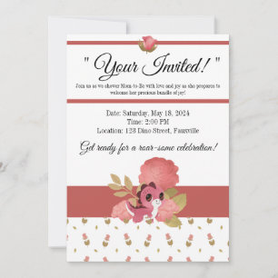 Dinosaure Rose Cute Thème Baby shower Invitation