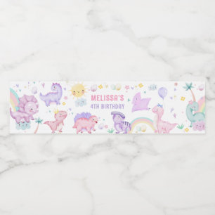 Dinosaure rose Étiquette de bouteille d'eau fête d