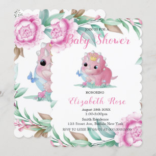 Dinosaure rose mignon et Invitations Baby showers