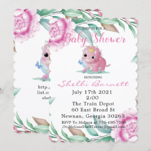 Dinosaure rose mignon et Invitations Baby showers 