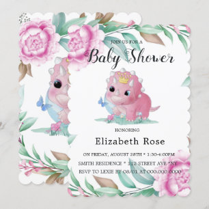 Dinosaure rose mignon et Invitations Baby showers