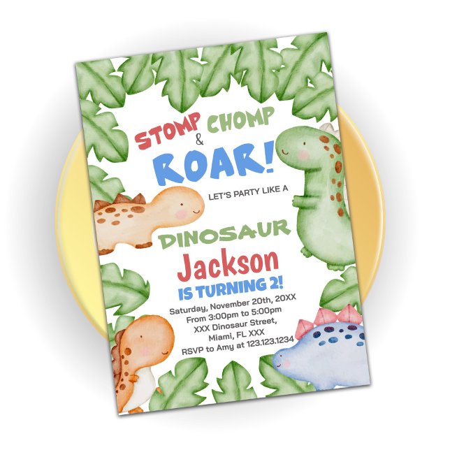 Dinosaure rouge bleu Invitations d'anniversaire (Créateur téléchargé)