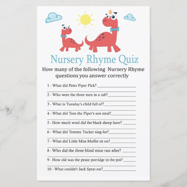 Dinosaure rouge Nursery Rhyme Quiz jeu de baby sho (Devant)