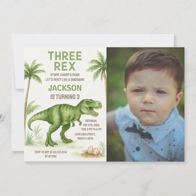 Dinosaure rugissant Invitations d'anniversaire ave (Devant)