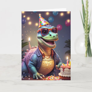 Dinosaure souriant drôle à la fête   Carte