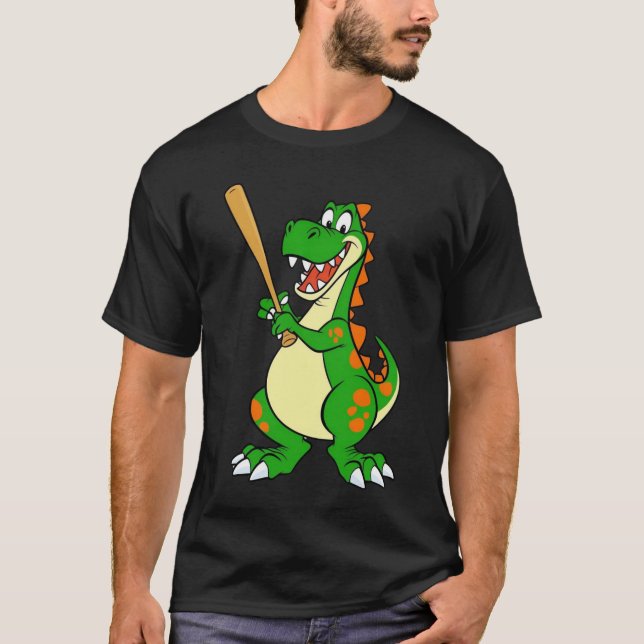 Dinosaure Souriant Jouer T-shirt Baseball (Devant)