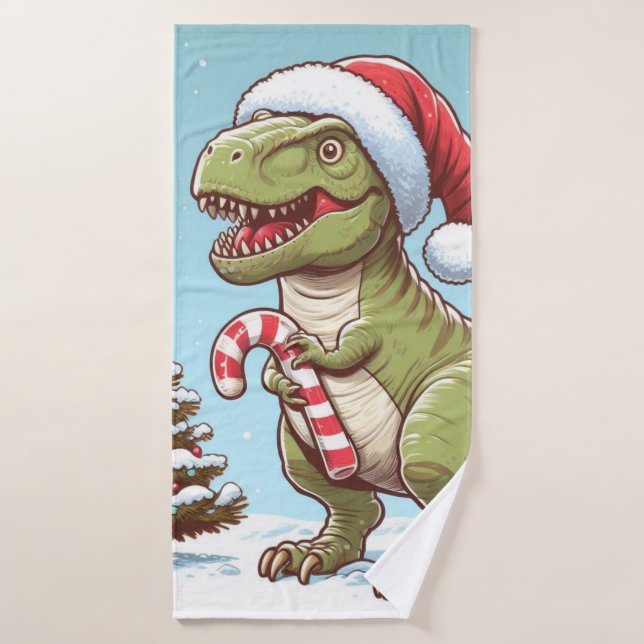 Dinosaure sucre de canne de Noël mignon (Serviette de bain)