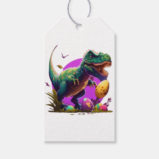 Dinosaure T-Rex, étiquette cadeau de Pâques, chass (Devant)