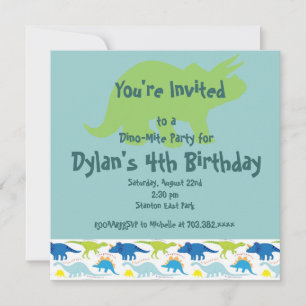 Dinosaure Vert & Bleu Invitations de fête d'annive