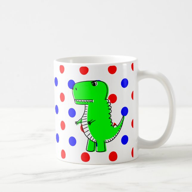 Dinosaure Vert Bleu Rouge Pois Café Mug (Droite)