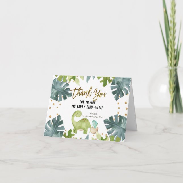 Dinosaure vert Carte de remerciements plié (Devant)