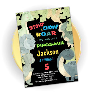 Dinosaure vert jaune Invitations d'anniversaire