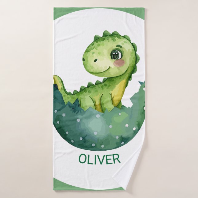 Dinosaure vert mignon aquarelle pastel personnalis (Serviette de bain)