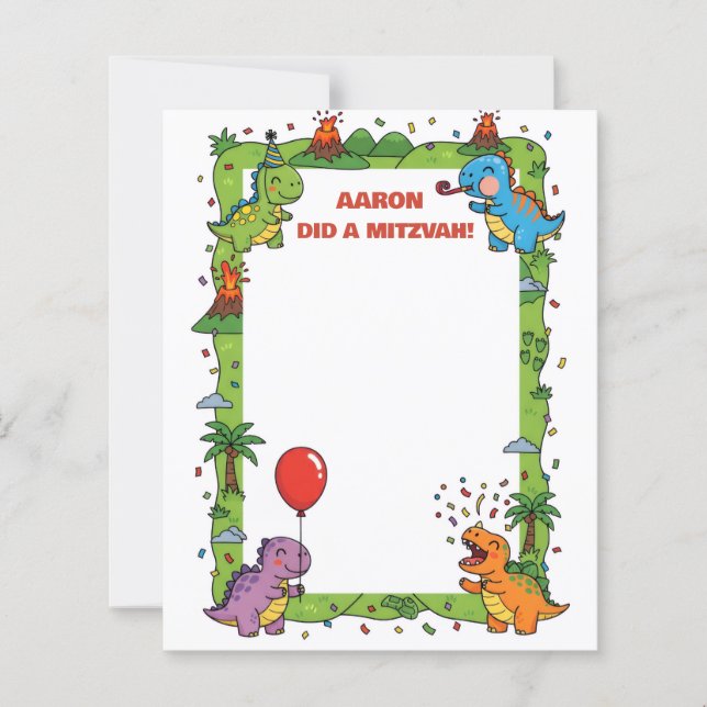 Dinosaure Vert Thème Customisé Nom Mitzvah Note (Devant)