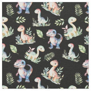 Dinosaures aquarelle sur tissu noir