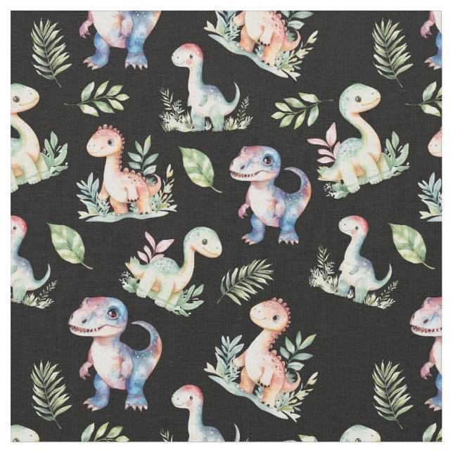 Dinosaures aquarelle sur tissu noir (Fermer)