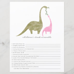 Dinosaures Baby shower rose Livre Scramble Jeu