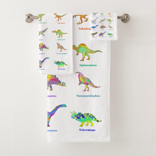 Dinosaures colorés avec noms Motif sarcelle (En situation)
