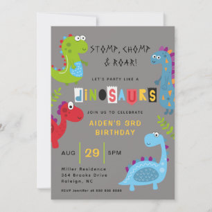 Dinosaures colorés mignon Invitation Anniversaire
