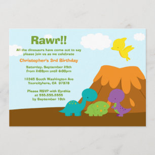 Dinosaures colorés mignon invitation fête d'annive