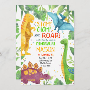 Dinosaures colorés tropicaux Invitation d'annivers