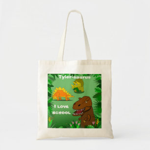 Dinosaures dans le sac d'école nommé fait sur