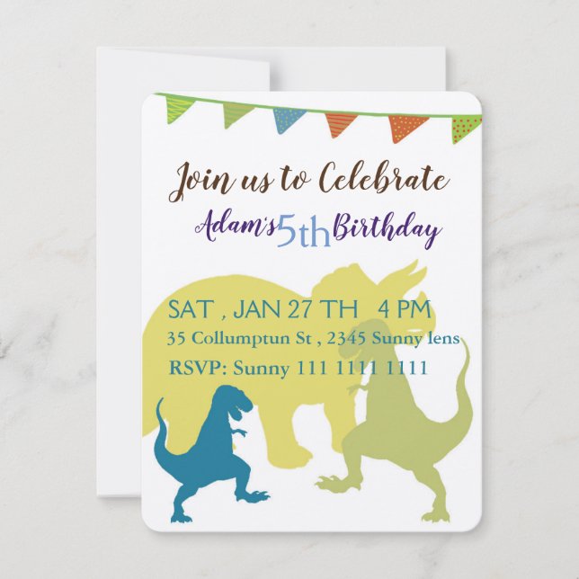 Dinosaures Drapeaux Invitation Anniversaire de enf (Devant)