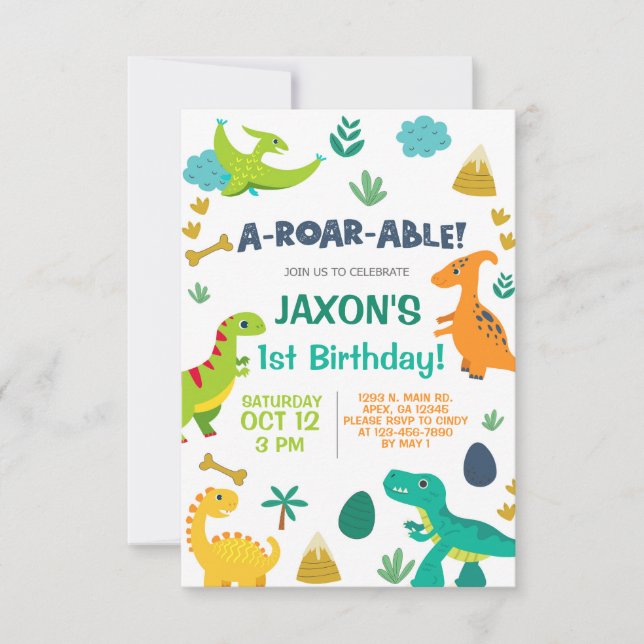 Dinosaures garçon une invitation de 1er anniversai (Devant)