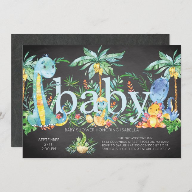 Dinosaures Genre Neutre Baby shower Invitation (Devant / Derrière)