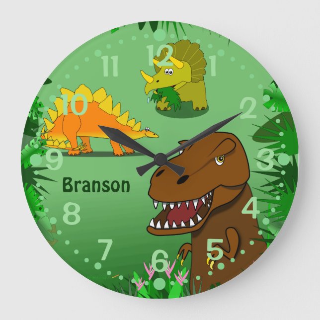 Dinosaures Horloge murale pour enfants Nom personn (Recto)