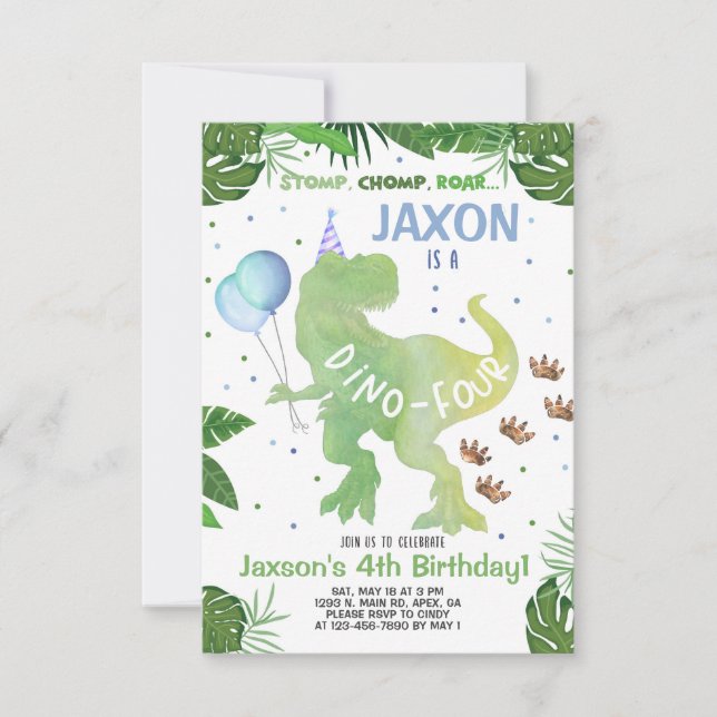 Dinosaures invitation d'anniversaire garçon, invit (Devant)