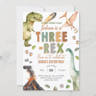 Dinosaures invitation de 3ème anniversaire garçon 
