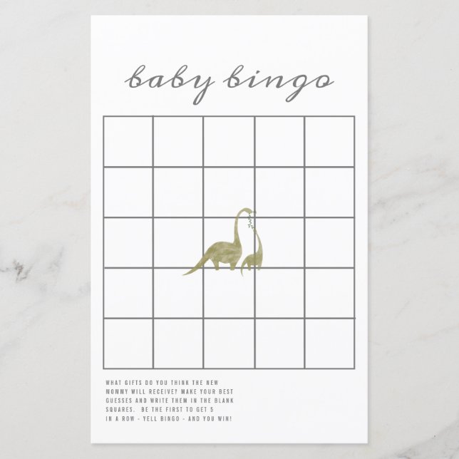 Dinosaures Neutre Baby shower Bingo Jeu (Devant)