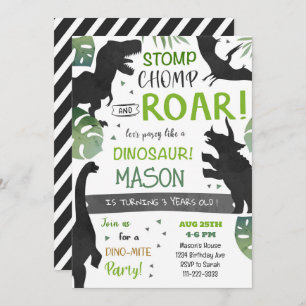 Dinosaures noirs Invitation de fête d'anniversaire