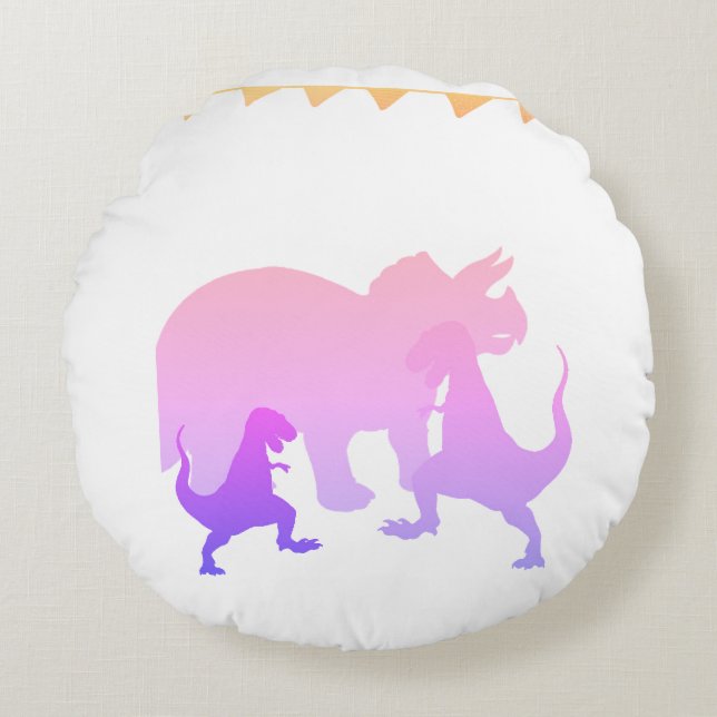 Dinosaures roses Coussin rond (Devant)
