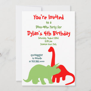 Dinosaures rouge et vert Invitations de fête d'ann