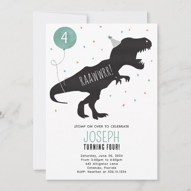Dinosaures T-rex Invitation de fête d'anniversaire (Devant)