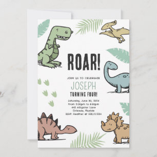 Dinosaures T-rex Invitation de fête d'anniversaire