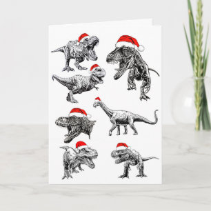 DINOSAURS PORTANT SANTA HATS CARTE DE NOËL