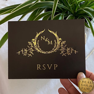 D'invitation À Feuilles D'aluminium Black avec Real Gold Foil Wedding Carte postale RS