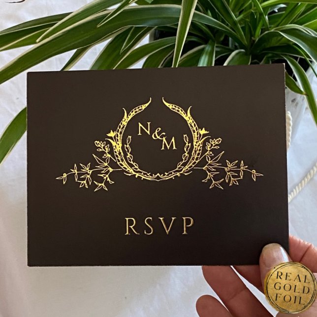 D'invitation À Feuilles D'aluminium Black avec Real Gold Foil Wedding Carte postale RS (Créateur téléchargé)