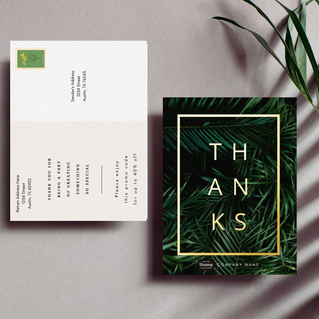 D'invitation À Feuilles D'aluminium Carte postale Merci or pour entreprise personnalis (Créateur téléchargé)