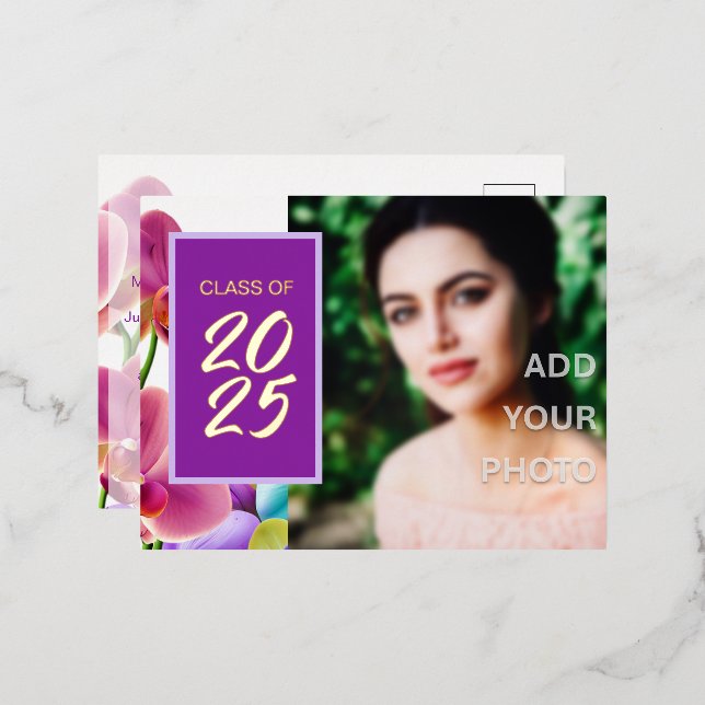 D'invitation À Feuilles D'aluminium Carte Postale Moderne Stylish Foil Graduation Invi (Recto/Verso)