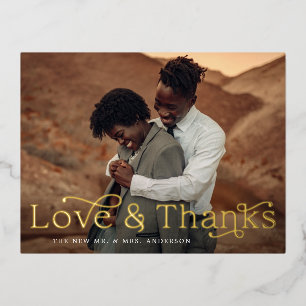 D'invitation À Feuilles D'aluminium Love and Thanks Foil Mariage Carte postale Merci