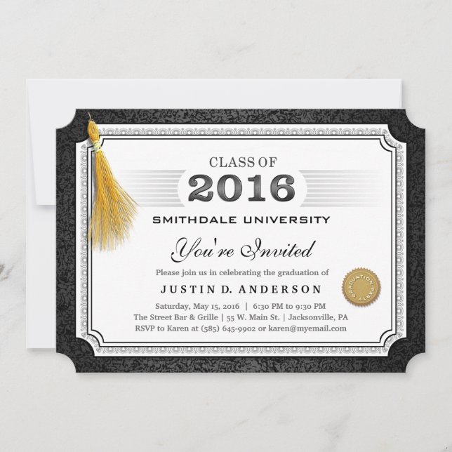 Diplôme 2016 Invitation Gold Tassel Corners (Devant)
