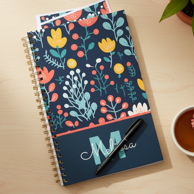 Diplômé Botanique Florale Fantaisiste (Navy whimsical wildflower planner for graduation — perfect gift idea for students or teachers)