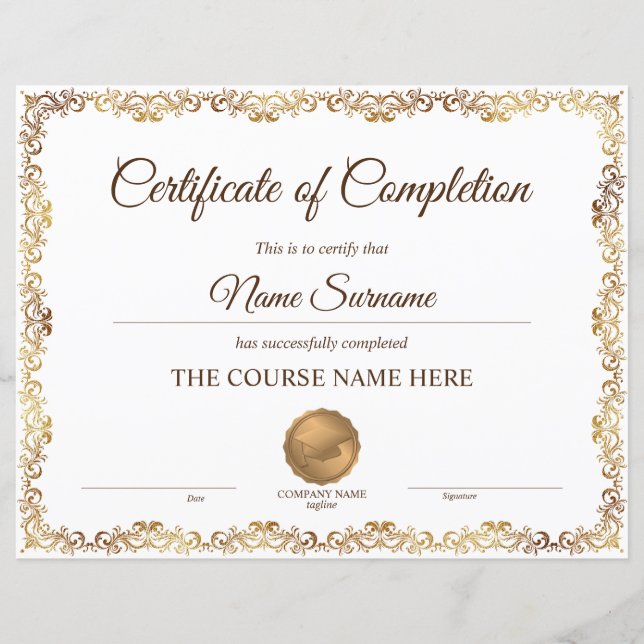 Diplôme Certificat d'achèvement Cours d'attributio (Devant)