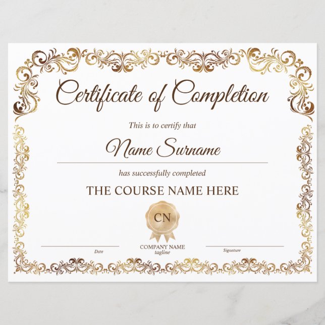 Diplôme Certificat d'achèvement Cours d'attributio (Devant)