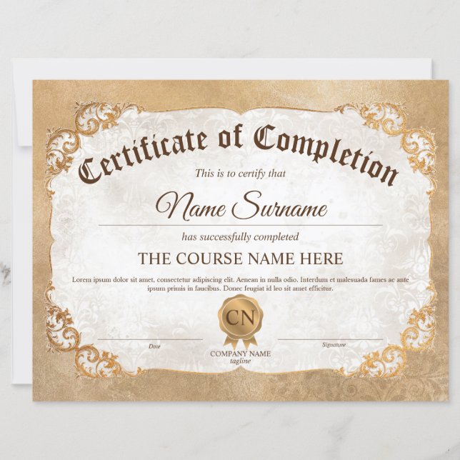Diplôme Certificat d'achèvement Cours d'attributio (Devant)