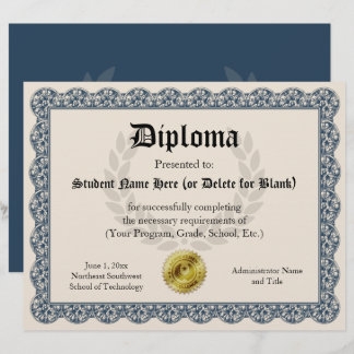Diplôme Certificat de Graduation Blue 8.5x11